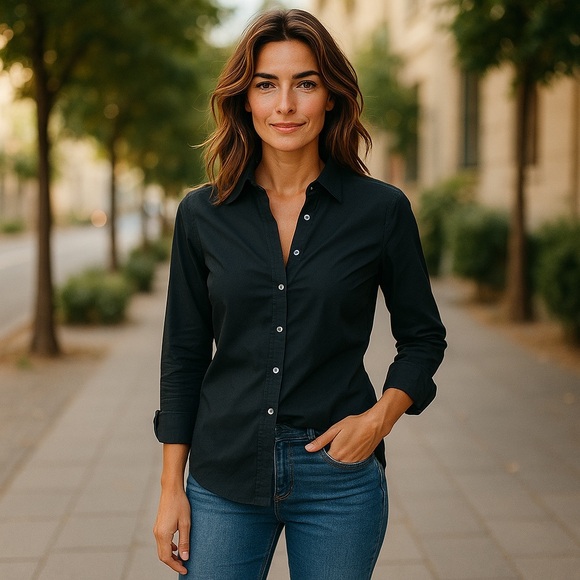 Banana Republic Riley tailored fit button down black long sleeve fitted | sz 4 - Picture 1 of 10